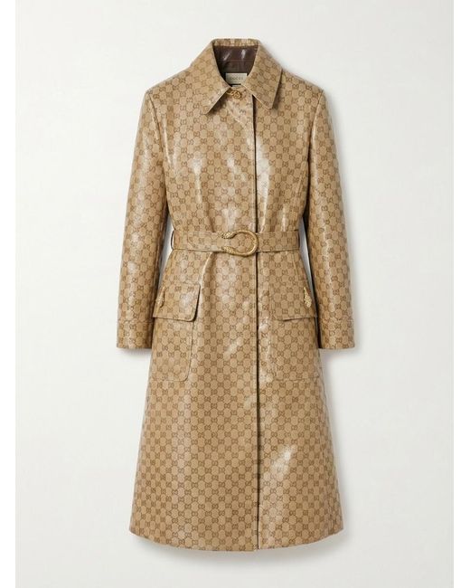 Gucci Natural Coated Gg Cotton Canvas Fabric Coat