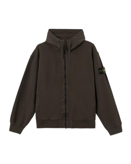 Stone Island Gray Oversized-Fit Zip-Up Hooded Sweatshirt Witth Pockets for men