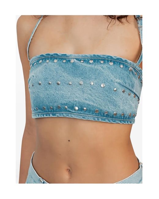 GIMAGUAS Blue Luna Studded-Detail Denim Top