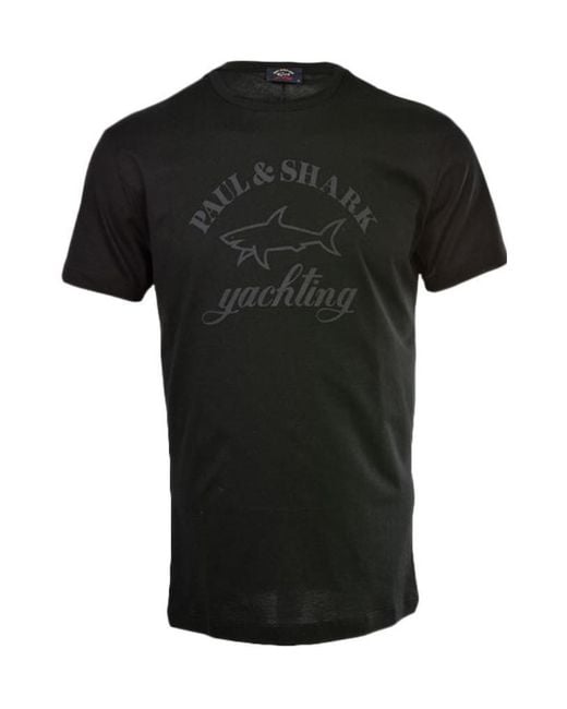 Paul & Shark Black Round-Necked Logo T-Shirt for men