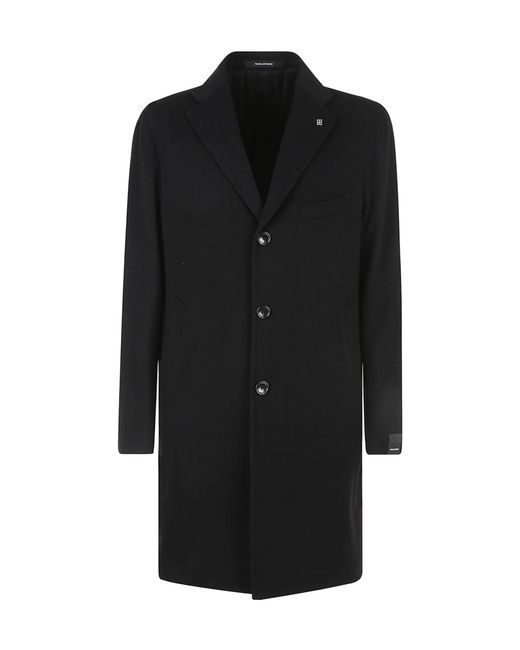 Tagliatore Black Single-Breasted Coat for men