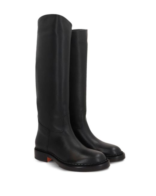 Santoni Black Round Toe Boots
