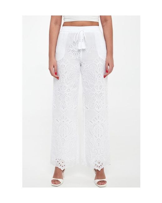 ERMANNO FIRENZE Gray Broderie Wide-Leg Pants