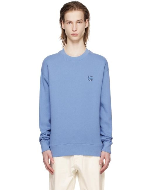 Maison Kitsuné Blue Maison Kitsuné Fox Head Patch Crewneck Sweatshirt for men