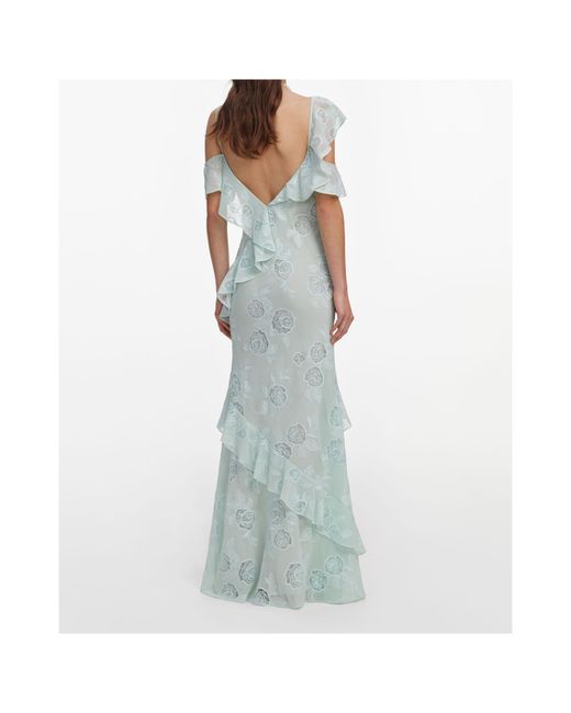 Self-Portrait Blue Floral-Lace Ruffled-Details Maxi Dress