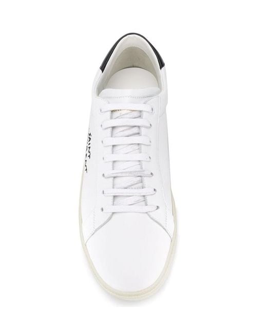 Saint Laurent White Embroidered Sneakers In Canvas And Smooth Leather for men