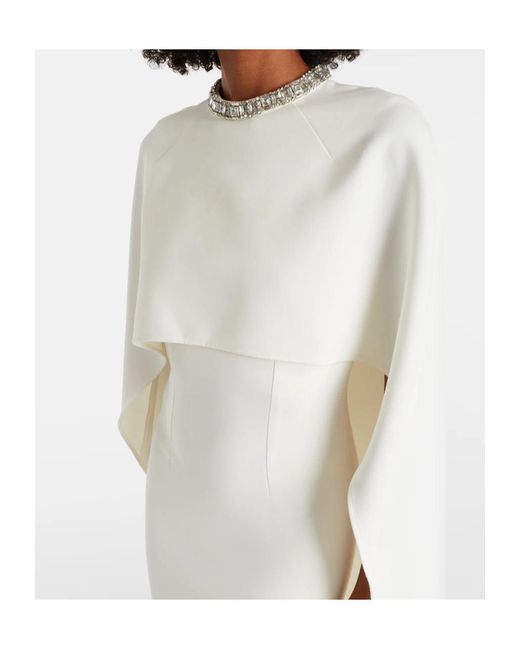 Roland Mouret White Crystal-Embellished Caped Crepe Gown