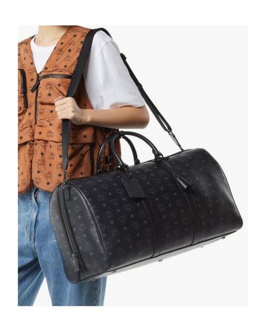 MCM Black Small Ottomar Visetos Weekender Bag