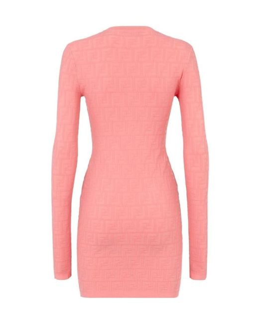 Fendi Pink Ff Motif Long-Sleeved Dress