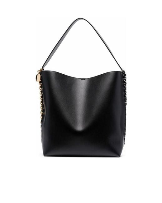 Stella McCartney Black Frayme Logo Charm Tote Bag