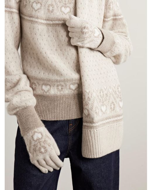 Khaite White Domini Fair Isle Cashmere Gloves