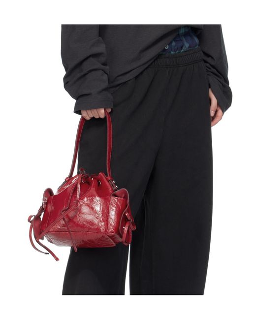 Acne Red Multipocket Drawstring Mini Bucket Bag