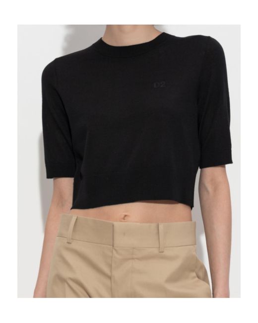 DSquared² Black Logo Printed Cropped Jumper