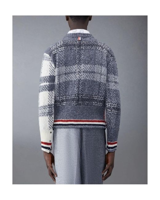 Thom Browne Gray Tartan Printed Ribbed Pullover for men