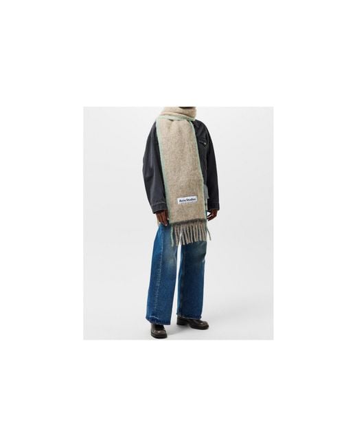 Acne White Logo Patch Knitted Scarf