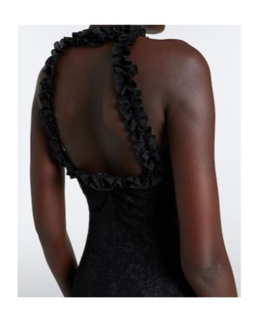 Alessandra Rich Black Bow-Detail Ruffled Lace Cocktail Dress