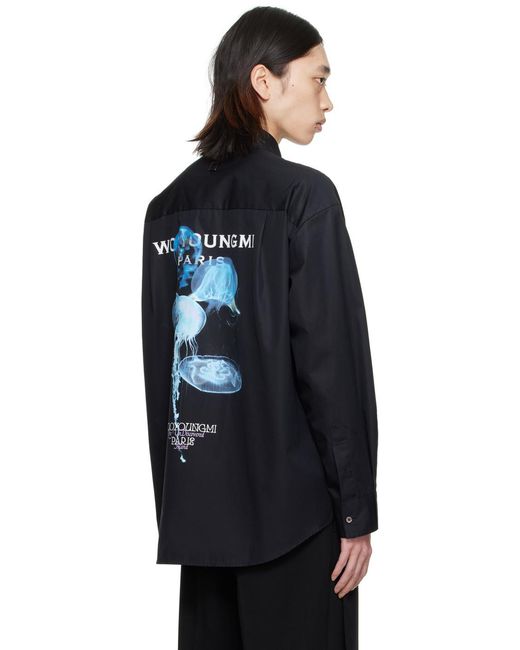 Wooyoungmi Black Point-Neck Long-Sleeved Shirt for men