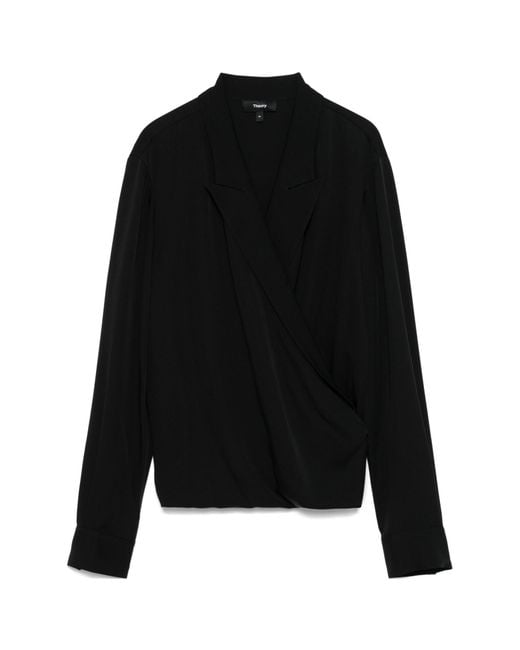 Theory Black V-Neck Draped Blouse