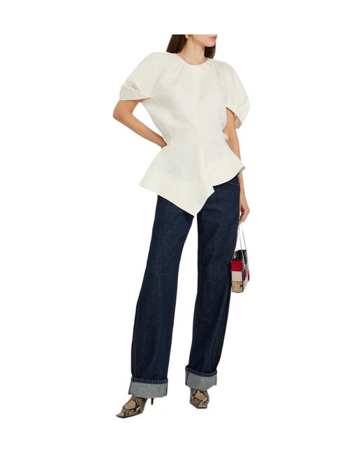 Khaite White Solid Linen And Silk-Blend Top