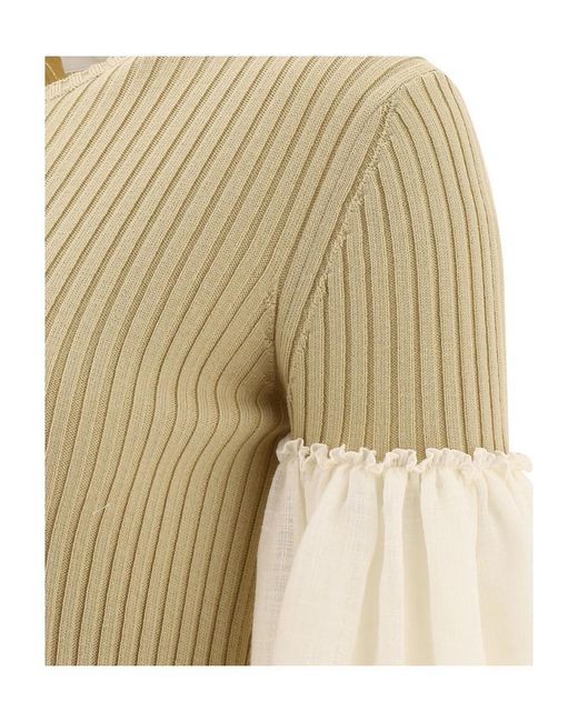 Chloé Natural Contrasting-Sleeve Knitted Top