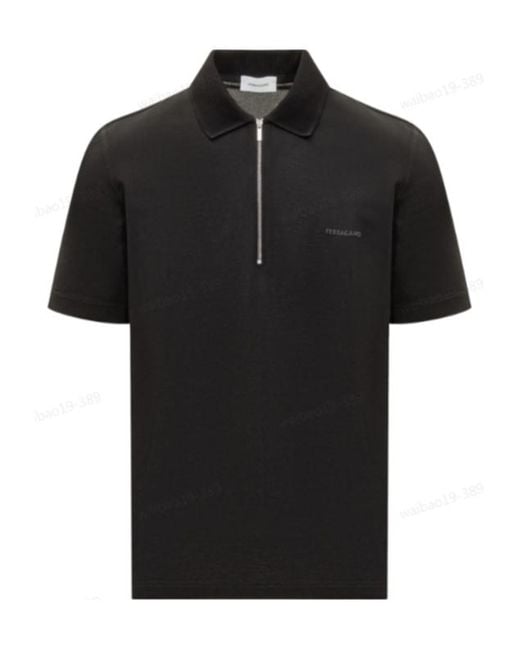 Ferragamo Black Ferragamo Logo Embroidered Polo Shirt for men