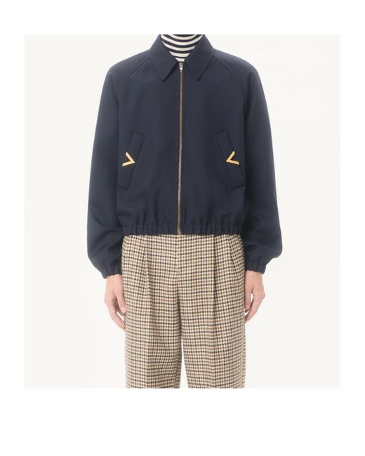 Valentino Blue Logo Plaque Zip-Up Bomber Jacket for men