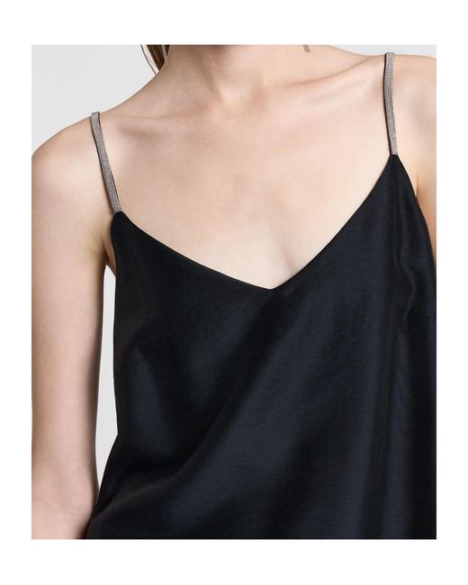 Peserico Blue Embellished-Strap V-Neck Sleeveless Top