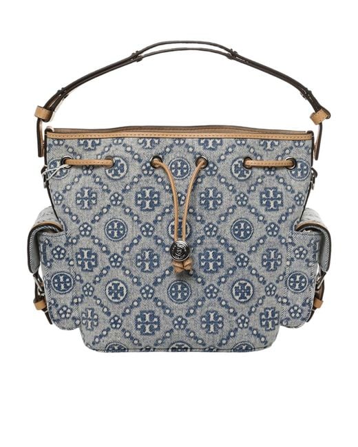 Tory Burch Gray T Monogram Bucket Shoulder Bag