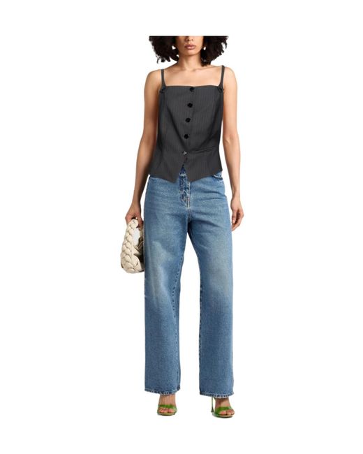 Ganni Black Charcoal Top Recycled Polyester, Viscose, Elastane