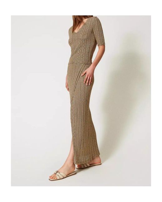Twinset Natural Lurex Knit Long Skirt