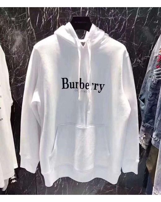 Burberry White Logo Embroidered Hoodie