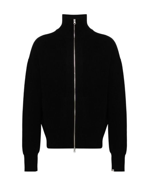 Extreme Cashmere Black Long-Sleeved Zipper Knitted Cardigan