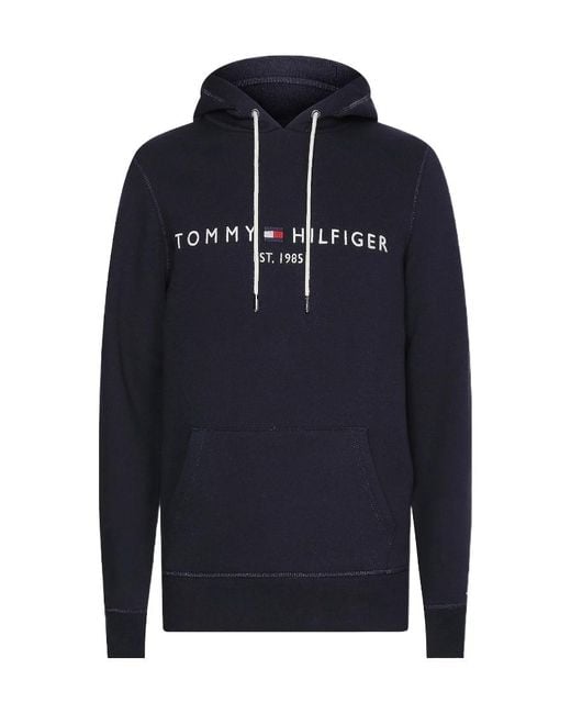 Tommy Hilfiger Black Embroidered Logo Hoodie for men