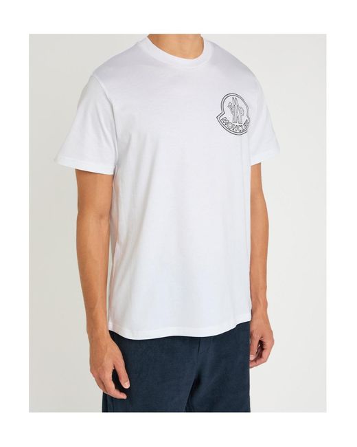 Moncler White New Badge Logo-Print Cotton T-Shirt for men