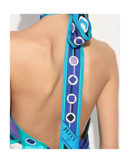 Emilio Pucci Blue Pucci Halterneck Printed Beach Top