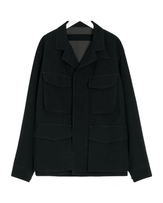 Lemaire Black Long-Sleeved Buttoned-Cuff Pocket Overshirt for men
