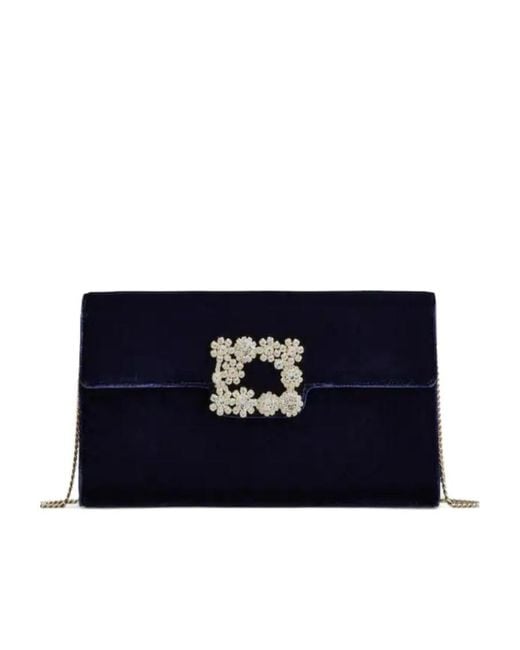 Roger Vivier Blue Flower Strass Buckle Clutch Bag