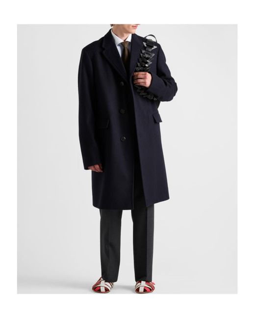 Prada Blue Single-Breasted Straight Hem Coat for men