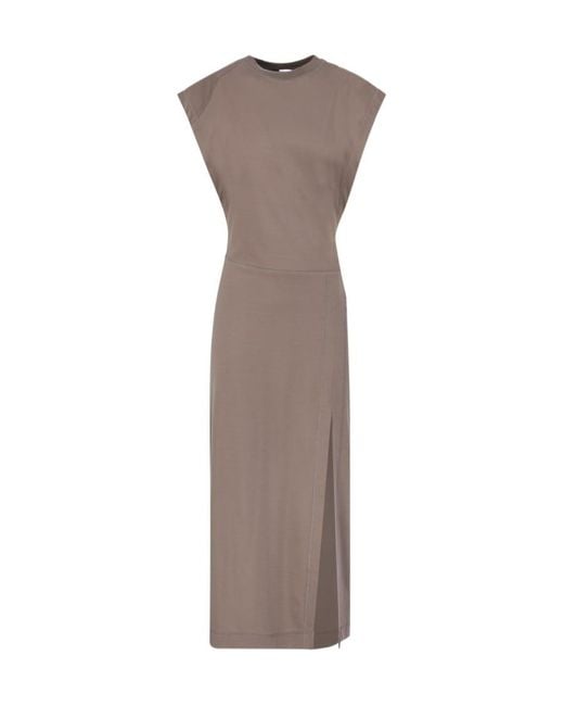 J.W. Anderson Brown Asymmetric-Sleeves Slit Dress