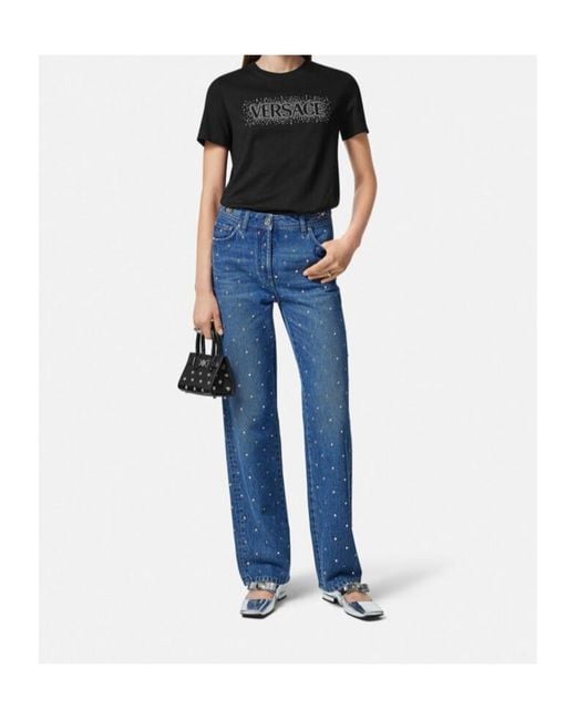 Versace Black Logo-Embellished Crewneck T-Shirt