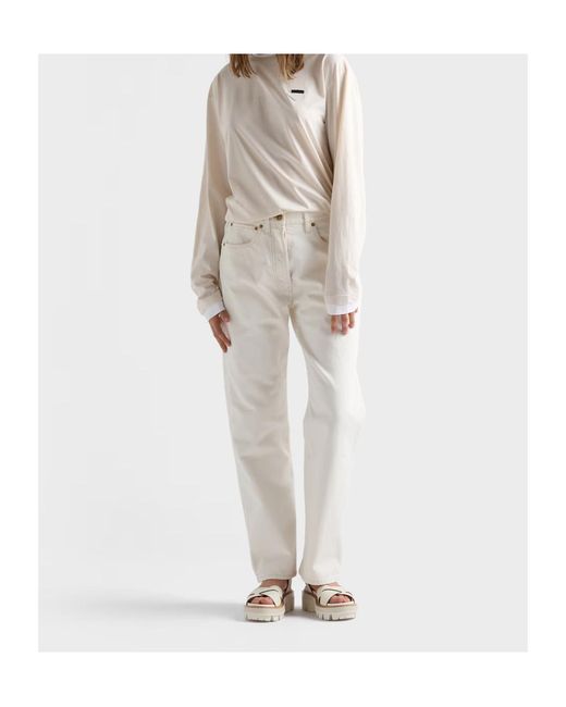 Prada White Old Denim Five-Pocket Jeans