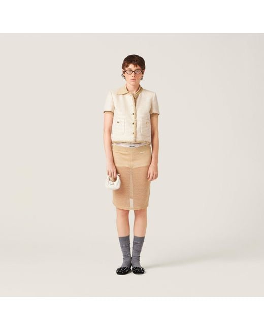 Miu Miu Natural Single-Breasted Tweed Jacket