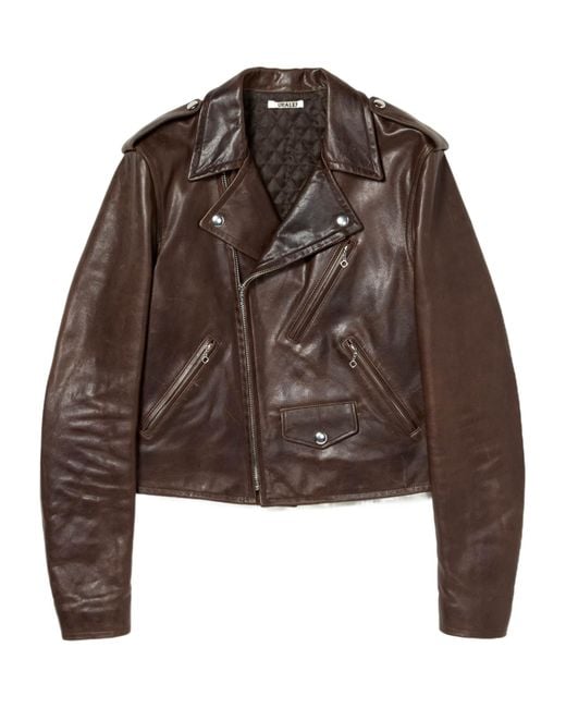 Auralee Brown Zip-Detail Biker Jacket for men