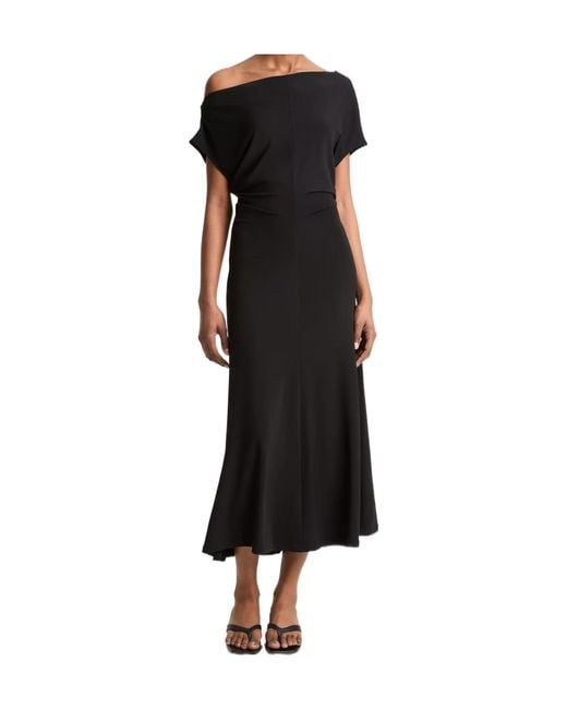 Vince Black Draped-Design Midi Dress