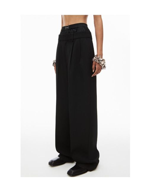 Alexander Wang Black Layered-Design Wool Trousers