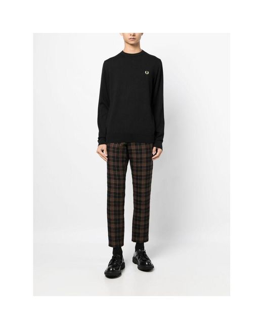 Fred Perry Black Logo-Embroidered Long-Sleeved Crewneck Jumper for men