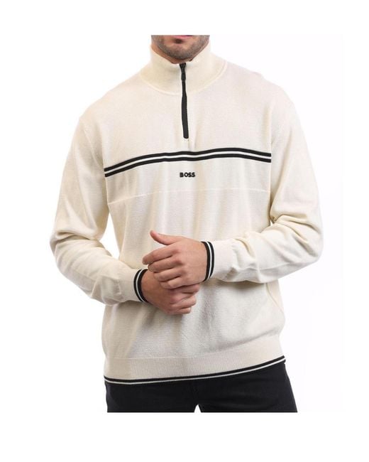 Boss White K Zone Quarter-Zip Sweater for men