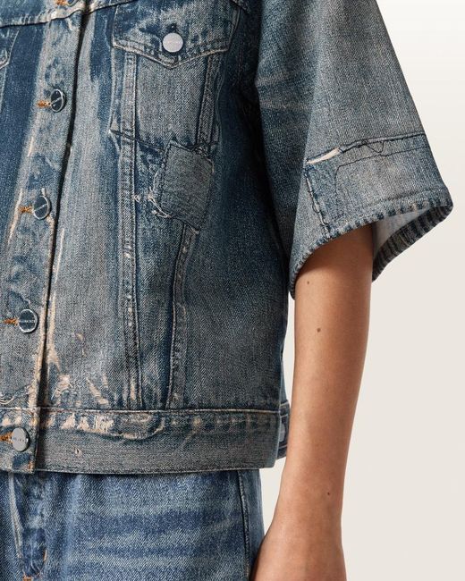 AllSaints Blue Juni Terry Short Sleeve Illusion Of Denim Shirt