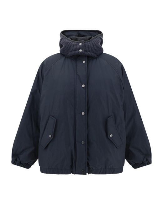 Brunello Cucinelli Blue Knitted Hooded Down Jacket