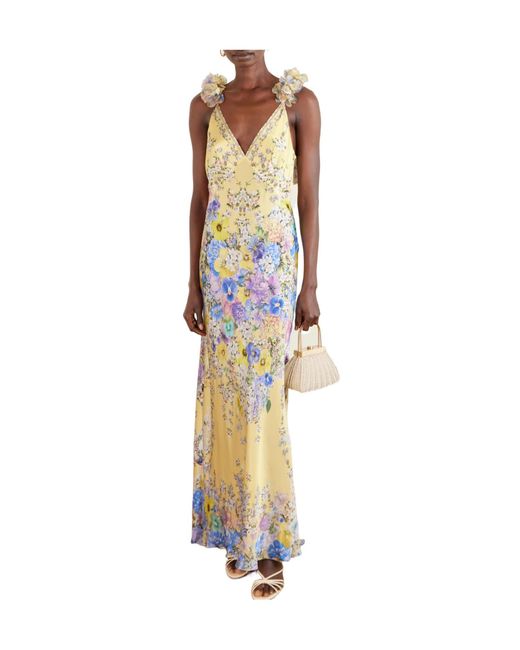 Camilla Metallic Appliquéd Embellished Floral-Print Silk-Satin Maxi Dress